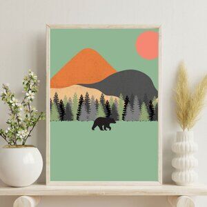 Bear Wilderness Art Print Minimalistic Wall Decor